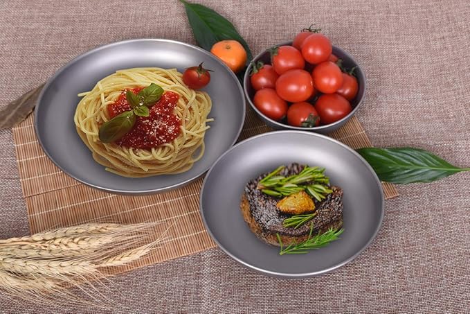 iBasingo Titanium Pan Dish Plate with Carry Mesh Bag Ultralight for Outdoor Camping Tableware Cookware Mess Kit A-Ti1101T