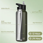 HASLE OUTFITTERS 40oz Stainless Steel Water Bottle, Vacuum Insulated Double Walled Leak Proof Sports Water Bottle with 2 Lids (Straw and Spout Lid) Thermo Mug Keep Cold and Hot(Army Green,4)