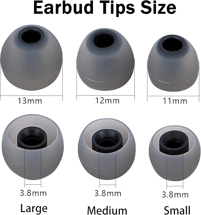 Silicone Replacement Earbud Tips Earbud Covers Eartips Fit Most in-Ear Earbuds(Inner Hole 3.8mm -5.1mm) Headphone Earbuds Rubber Tips 18 Pairs S M L