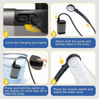 Fohil Portable Shower for Camping, 6000mAh Rechargeable Portable Outdoor Shower with Digital Display, IPX7 Waterproof Outdoor Camp Pump for Camping, Beach, Hiking, Travelling, Pet Cleaning