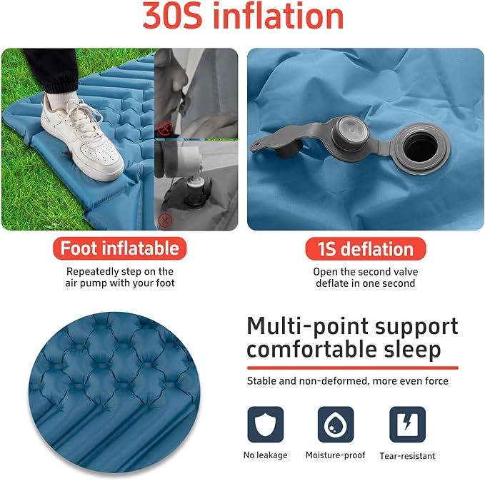 Camping Sleeping mat and Inflatable Pillow - Set, Portable, Ultra-Light, Thickened, Quick to inflate in 30s, can be Spliced. Suitable for Backpacking, Hiking, Camping and Other Scenes