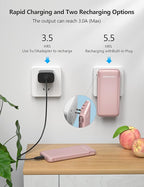 2-Pack 10000mAh Phone Portable Charger Power Bank, Built in Cable and AC Wall Plug, Fast Slim USB C Charging Battery Pack Travel Essentials Compatible with iPhone, Android, Black & Pink