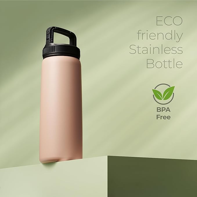 SipX™ Triple-Insulated Stainless Steel Water Bottle 25oz. With 3 Lids, BPA-Free Reusable Insulated Water Bottle Keeps Cold 24 Hours, Metal Water Bottle Made Of Sustainable Material For Hiking & Biking