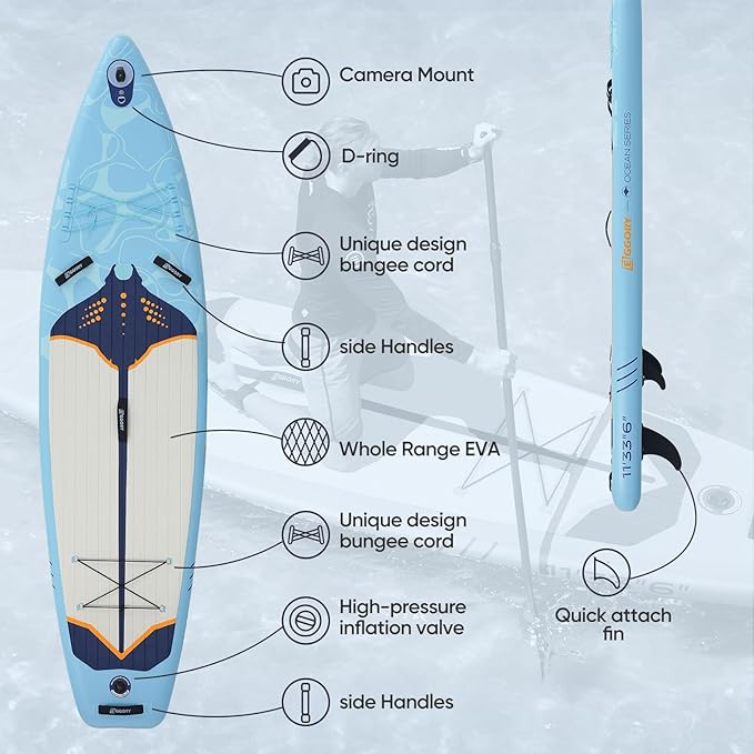Inflatable Paddle Board,Stand Up Paddle Board Set, Extra Wide SUP Board with Removable Fin, Floating Paddle, Hand Pump, Waterproof Phone Pouch,Traveling Board