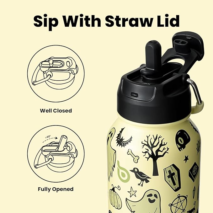 BOTTLE BOTTLE 32oz Insulated Water Bottle Stainless Steel Sport Water Bottle with Straw Dual-use Lid Design for Gym with Pill Box