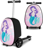 Baotree Scooter Suitcase for Kids, 2 in 1 Ride-on Luggage with Flash PU Wheels, Adjustable Handle & TPR Non-Slip Grip, Foldable & Lightweight, Ages 5-12