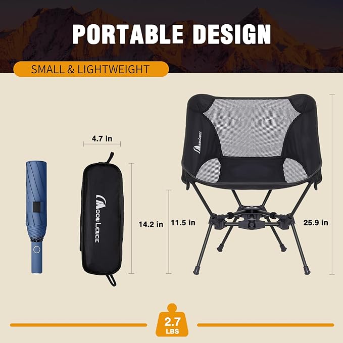 MOON LENCE Portable Camping Chair Backpacking Chair - The 4th Generation Ultralight Folding Chair - Compact, Lightweight Foldable Chairs for Hiking Mountaineering, Beach