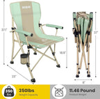 XGEAR Camping Chair with Padded Hard Armrest, Sturdy Folding Camp Chair with Cup Holder, Storage Pockets Carry Bag Included, Support to 400 lbs