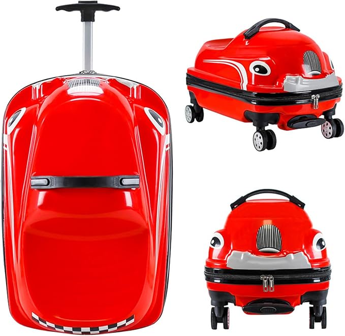 20" Kids Ride-on Travel Suitcase Draw bar box With wheels Portable Car Trolley Suitcase Car Design for Boys and Girls(Size:50 * 31 * 33cm,Color:Red)