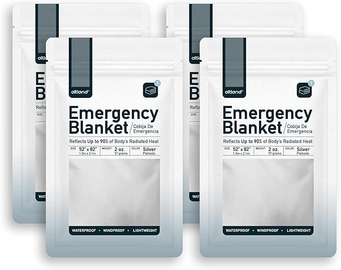 Altland 4 Pack of Emergency Blankets - Heat Reflective Blankets for Winter Survival Kits, Disaster Preparedness, Cold Weather Camping, and Homeless Care Packages