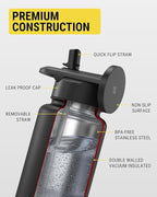 Scosche MFMS22 MagicMount Flask 22 oz Stainless Steel Water Bottle with MagSafe Phone Mount Stand, 12H Hot & 24H Cold Insulated Flask with Magnetic Phone Holder for Gym, Car, Travel, Sports 22oz Black