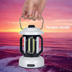 Camping Lantern Rechargeable, 360° Brightness Dimmable Retro Camping Light, Hanging Vintage Camping Lamp Outdoor Tent Light for Power Outage, Hurricane, Emergency, 3A Battery Included, White