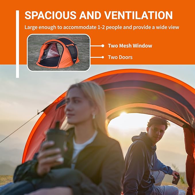 EchoSmile Instant Pop Up Camping Tent, 2/4/6 Person, Easy Setup Tent, Water Resistant Dome, Portable with Carry Bag