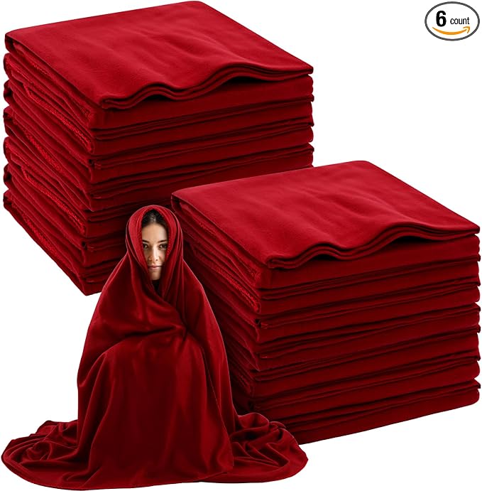 Tudomro 6 Pcs 64 x 90 Fire Retardant Blankets First Aid Red Warm Fire Retardant Blanket for Outdoors Camping Stadium Picnics Travel