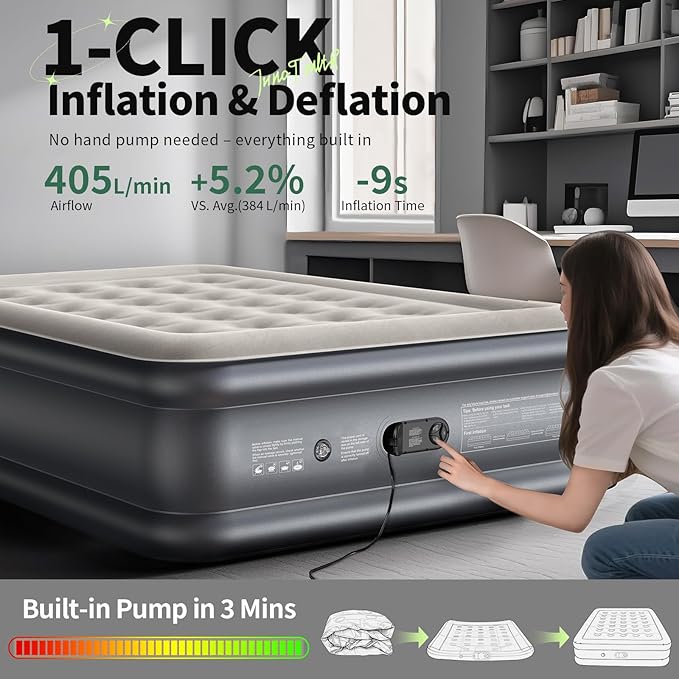 InnoTruth Air Mattress Full with Built in Pump, Inflatable Blow up Mattress, 18" Raised Colchones Inflables Air Bed for Guests & Home, Ideal for Home Use and Outdoor Camping, 600lb Weight Capacity