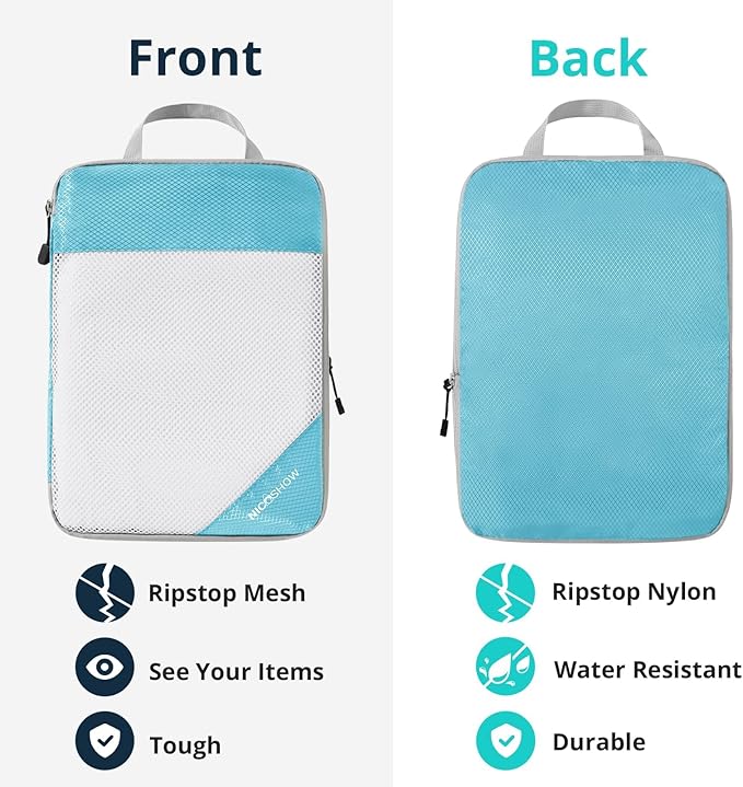 Compression Packing Cubes 6 Set, Compressible Space-Saving Packing Cubes for Travel - Compression Bags, Luggage Organizer, Travel Essentials for Women, Teal