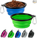 Collapsible Dog Bowls for Travel, 2-Pack Dog Portable Water Bowl for Dogs Cats Pet Foldable Feeding Watering Dish for Parking Camping Walking with 2 Carabiners Clip (12oz, Small, Blue+Green)