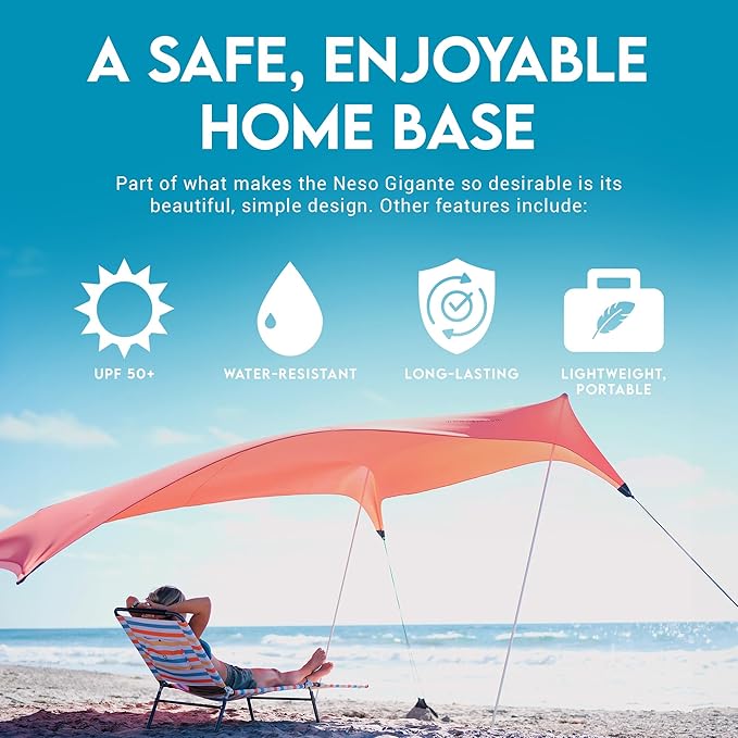 Neso Gigante - Portable Beach Tent - Ideal to Enjoy with Family and Friends - UPF 50+, Water-Resistant, and Lightweight - Coral, 11' x 11'