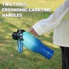 Water Bottle 40oz, Insulated Water Bottle with Handle & Straw Lids, Stainless Steel Water Bottle Fits in Any Car Cup Holder, Travel Cup Double Wall BPA-Free Leak-proof to Keep Cold &Hot