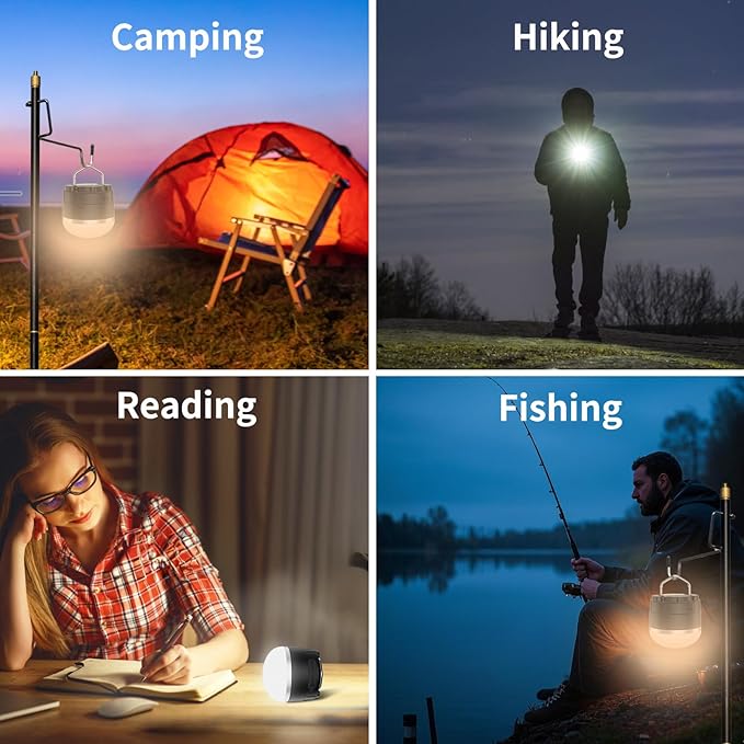 LED Camping Lantern Rechargeable, 1000LM Portable Tent Light with 12 RGB Lighting Modes, Power Bank, Waterproof, Mini Flashlight with Magnetic Base for Emergency, Power Outages, Hiking, Home