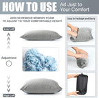 2 Pack Camping Pillow for Sleeping Shredded Memory Foam Travel Pillow with Storage Bag, Compressible Portable Pillow for Outdoor Camp Backpacking Hiking Essential Gear(Grey,Medium)