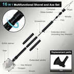 GOJAWAY 16 in 1 Multitool Survival kit, Camping Shovel Military Axe, 40" Foldable Spade with Portable Bag and Hatchet, for Car Emergency Offroad Entrenching Tool