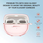 Aircawin for Bose Ultra Open Earbuds Case Clear 2024,Full Protective Shockproof Soft Transparent TPU Cover for Bose Open Ear Wireless Earbud Headphone Accessories with Carabiner and Cleaning Pen-Pink