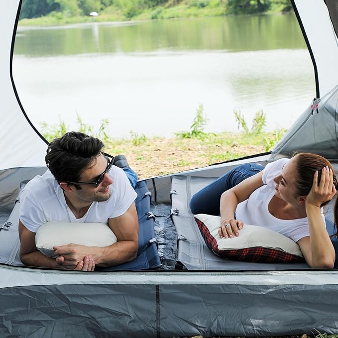 TIMBER RIDGE Lightweight Aluminum Camping Cot, 20-Second Quick Set-Up Folding Cot with Zipper Closure, Portable Carry Bag Included for Camping, Travel and Outdoors, Support up to 225lbs, Blue 2pcs