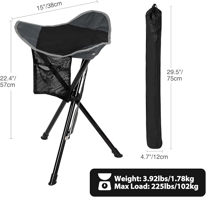 REDCAMP 2 Pack 22.4IN Tall Folding Tripod Stools for Adults, Lightweight Portable Camping Stools for Fishing Hunting Backpacking Traveling, Black