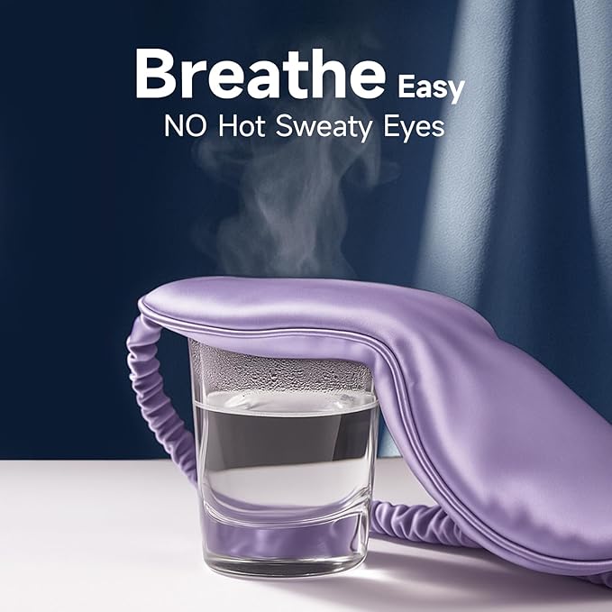 Umisleep 100% Pure Mulberry Silk Sleep Mask, 22 Momme 6A Soft Smooth Fibers, Breathable Eye Mask for Women Men, Better Light Blocking Sleeping Mask with Travel Pouch, Elastic Strap Blindfold, Purple