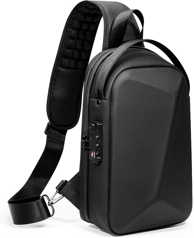 FENRUIEN Anti-Theft Crossbody Sling Backpack Bag for Men Hard Shell with USB, Shoulder Pack Lock Waterproof 10.2 inch Single Strap for Travel Hiking