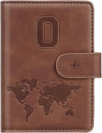 Passport Holder Wallet Cover Personalized Letter A-Z Travel Wallet RFID Blocking Passport Cover Wallet Case for Travel Passport Book Holders for Women and Men, Brown-O
