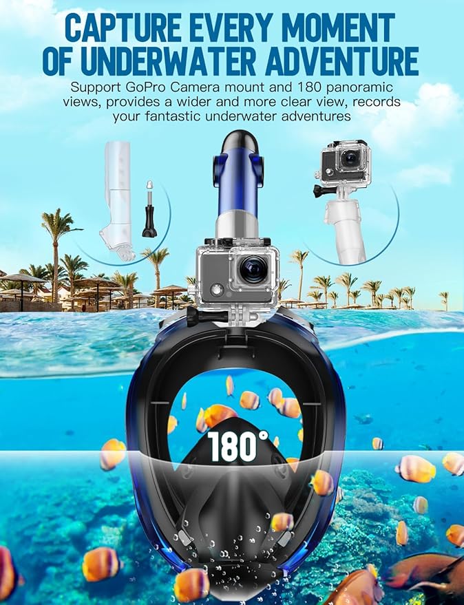 Zenoplige Full Face Snorkel Mask Adults,Dry-Top Snorkeling Gear with Camera Mount,Foldable 180-Degree Panoramic Scuba Mask for Snorkeling Diving Swimming Travel,Snorkel Mask Anti-Fog & Anti-Leak