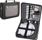 BRONZY Picnic Set Camping Cutlery Organizer Dinnerware Set - Mess Kit,Portable Eating Set with Plates,Spoons,Knives,Wine Opener,Forks,Napkinsc (16pcs/24pcs)