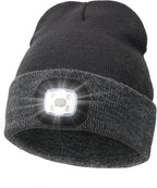 MELASA Unisex Hat with Light, USB Rechargeable Hands Free Headlamp LED Beanie, Winter Gifts for Men Dad Father Husband Him
