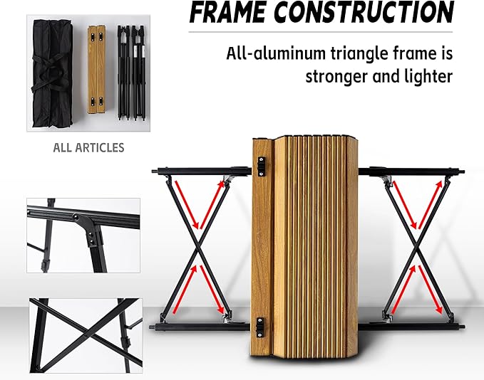 Portable Adjustable Camping Table - Sturdy Aluminum, Oversized Foldable Surface for Outdoor Picnic, BBQ, and Indoor Use,Silver