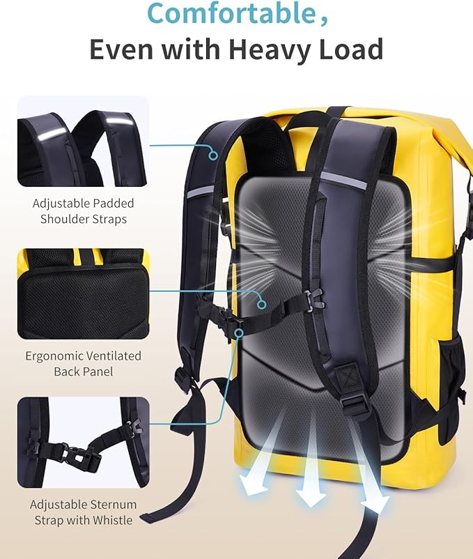 ECOHUB Waterproof Backpack for Women Men, 30L Roll-Top Closure Heavy Duty Dry Bag for Travel with IPX8 Waterproof Phone Case