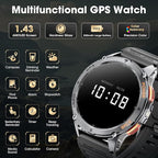 Military Smart Watch for Men with GPS, 1.43" AMOLED Bluetooth Call Smartwatch with LED Flashlight, Rugged Smart Watches for Android iOS, IP68 Waterproof Fitness Tracker with Heart Rate (Black)