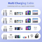 USB C Multi Charging Cable [1Pack 5FT], 4 in 1 Charging Cable Nylon Braided USB-C Multiple Charger Cord with Micro USB,IP Port and 2 Type C Adapter Port for iPhone 17/16 Series/Cell Phones and More