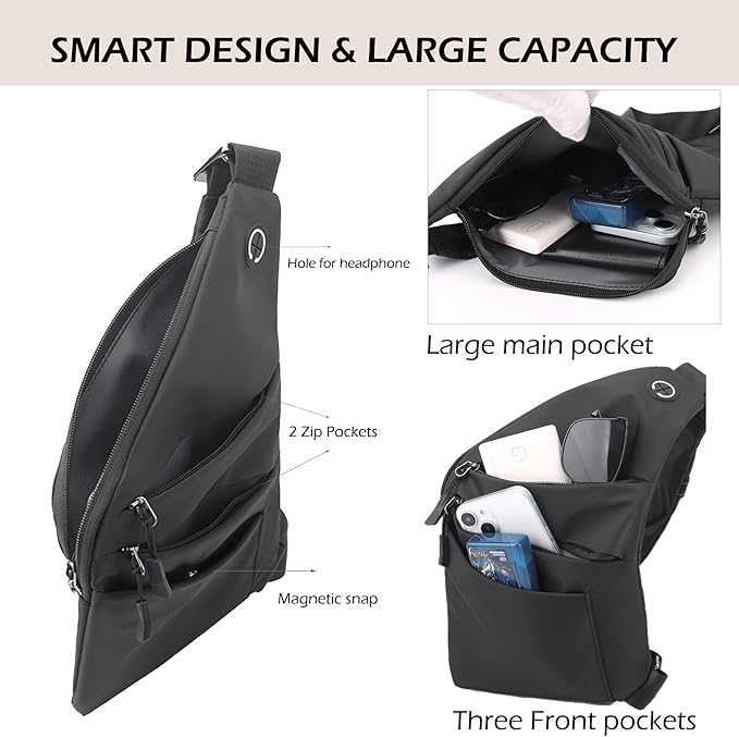 Anti Theft Crossbody Bags for Women Men, Multi-Pocket Shoulder Bag, Slim Sling Bags with 2 RFID Blocking Card
