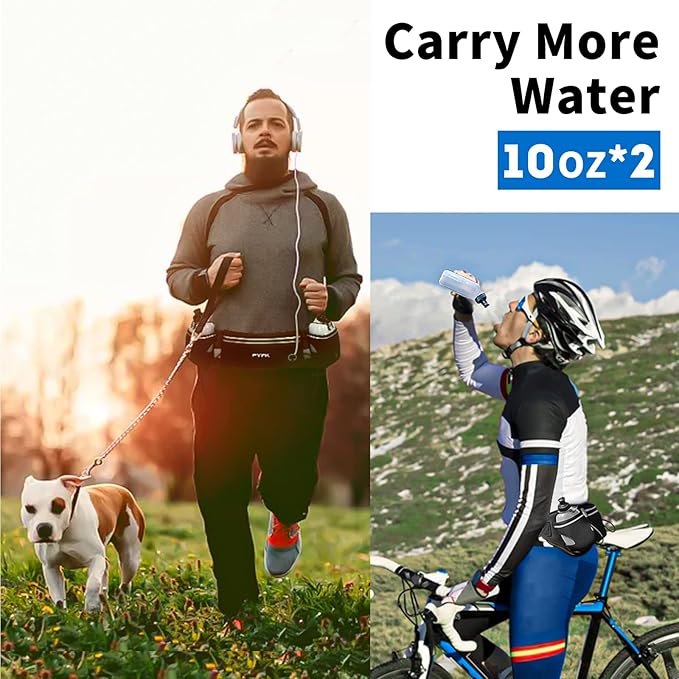 PYFK Upgraded Running Belt with Water Bottles, Hydration Belt for Men and Women, Water Bottle Holder Running Pouch Belt, Fanny Pack Fits 7 inches Phones, Waist pack for Running Hiking Climbing
