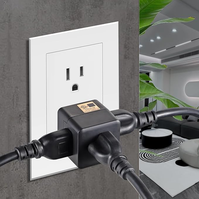 3 Outlet Wall Adapter UL Listed 3 Outlet Power Cube Tap, 3-Prong Outlet Splitter, Multi Plug Outlet Grounded Indoor, 3 Way Plug Adapter, Outlet Extender for Home or Travel (Black, 3 Pack)