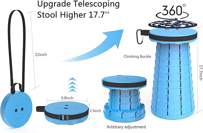 ALEVMOOM Portable Telescoping Collapsible Stool with Cushion & Bag, Retractable Folding Stool for Adults, Lightweight But Sturdy Capacity 440 lbs for Camping Fishing Hiking BBQ
