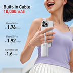 iWALK Mini Portable Charger 10,000mAh, 22.5W USB-C Fast Charging Power Bank with Built-in Cable, Travel Essential Ultra-Small Battery Pack Compatible for iPhone 16/16 Pro/15, Samsung, Google, White