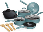 Goodful Ceramic Nonstick Pots and Pans Set, Premium Ceramic Coating Made without PFOA, PTFE or PFAS, Dishwasher Safe, 12-Piece, Turquoise