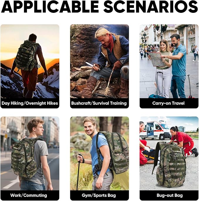 35L Tactical Backpack for Men, MOLLE Military Bug Out Bag, Waterproof Rucksack for Hiking with Hydration Port CP