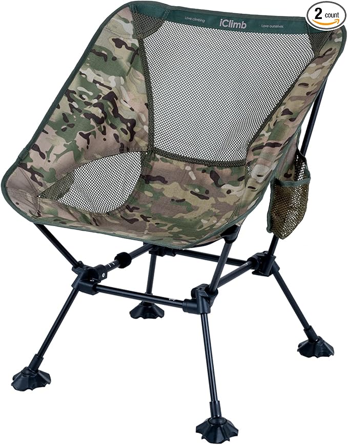 iClimb Ultralight Compact Camping Folding Beach Chair with Anti-Sinking Large Feet