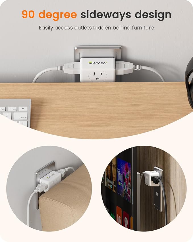 LENCENT 2 Prong to 3 Prong Outlet Adapter,Wall Plug Extender,Multiple Outlet Wall Plug with 3 AC Outlets,Non-Grounded Outlets Expander for Japan Travel Kitchen Office Bathroom Older House,2 Pack