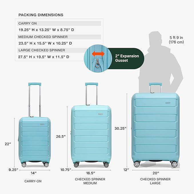 Traveler's Choice Pagosa Hardshell Expandable Luggage with Spinner Wheels, Baby Blue, 30-Inch Large