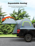 JOYTUTUS Pickup Truck Tent 5.0ft Bed Tent with Removable Awning, Waterproof PU2000mm Double Layer for 2 Person, Portable Truck Bed Tent - Green, Aluminum Pole